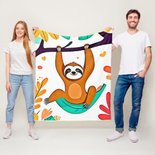 Playful Sloth Hanging from a Tree Fleece Blanket