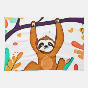 Playful Sloth Hanging from a Tree Kitchen Towel
