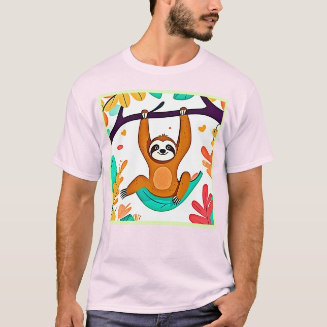 Playful Sloth Hanging from a Tree T-Shirt (Front)