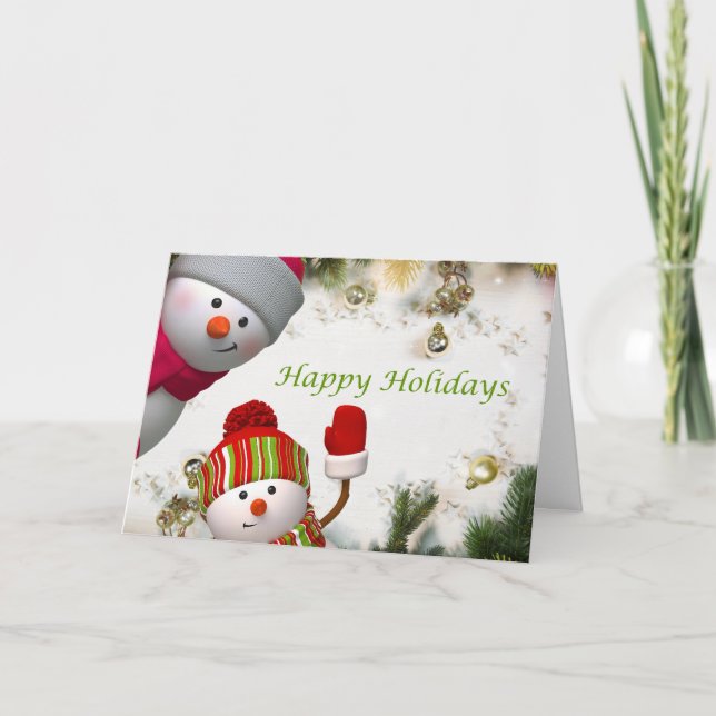 Playful Snowmen Greeting - Personalized Greeting  Card (Front)