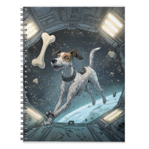 Playful Space Dog with Floating Bone Notebook