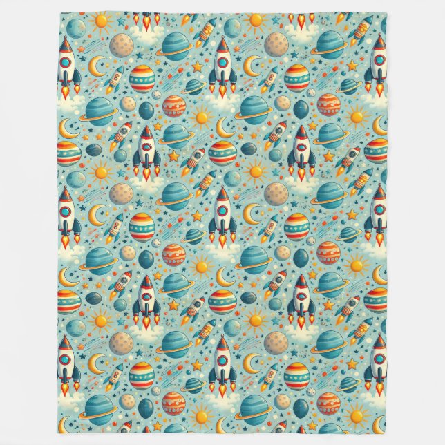 🚀 Playful Space Fleece Blanket Kids Cosmic Gift ✨ (Front)