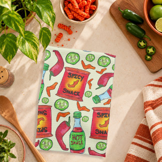 Playful Spicy Food Pattern Kitchen Towel