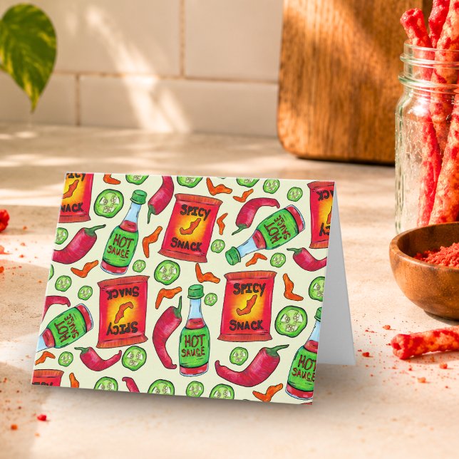 Playful Spicy Food Pattern Note Card (Creator Uploaded)