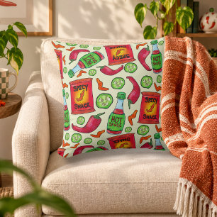 Playful Spicy Food Pattern Throw Pillow