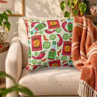 Playful Spicy Food Pattern Throw Pillow