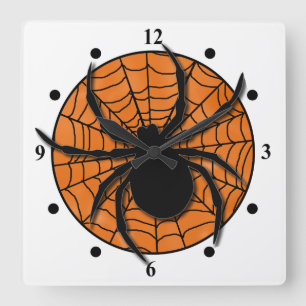 Playful Spider Web Huge Spider Square Wall Clock