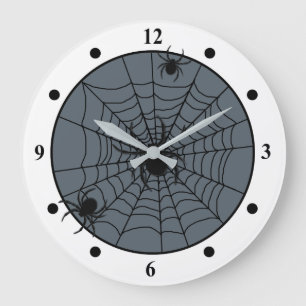 Playful Spider Web with Small Spiders Custom Large Clock