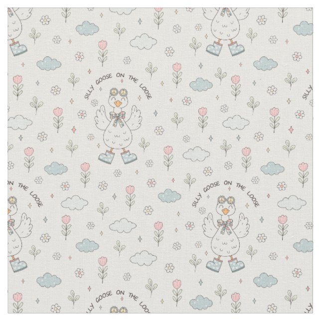 Playful Spring Silly Goose on the Loose Pattern Fabric (Close Up)