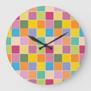 Playful Springtime Checkers Large Clock