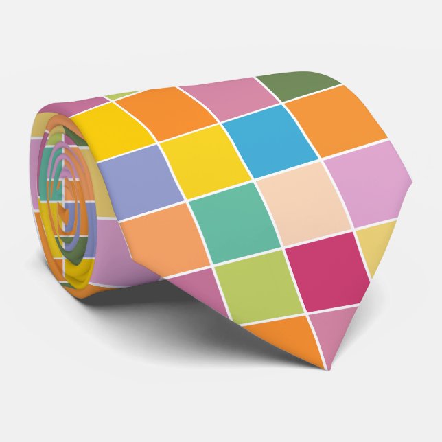 Playful Springtime Checkers Tie (Rolled)
