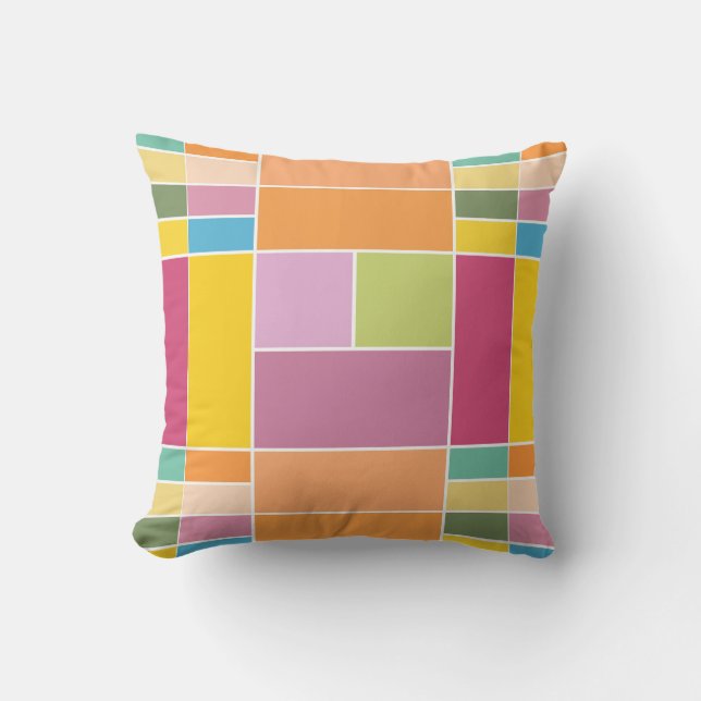 Playful Springtime Geometric Blocks Outdoor Pillow (Front)