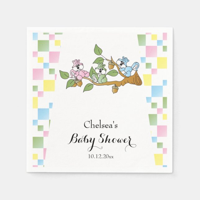 Playful Squirrel Baby Shower Theme Napkin (Front)