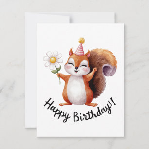 Playful Squirrel Birthday Design with Daisy Holiday Card