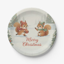 Playful Squirrels in Christmas Winter Forest