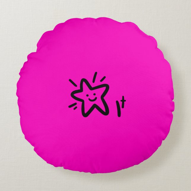 Playful Star Face | Pink Baby Girl Nursery Round Pillow (Front)