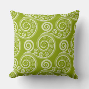 Playful Summer Green Fern Frond Curl Throw Pillow
