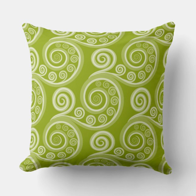 Playful Summer Green Fern Frond Curl  Throw Pillow (Front)