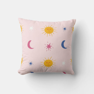 Playful Sun and Moon Celestial Pattern Throw Pillow