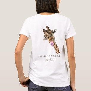 Playful T-Shirt Giraffe Tongue Out - Custom Text