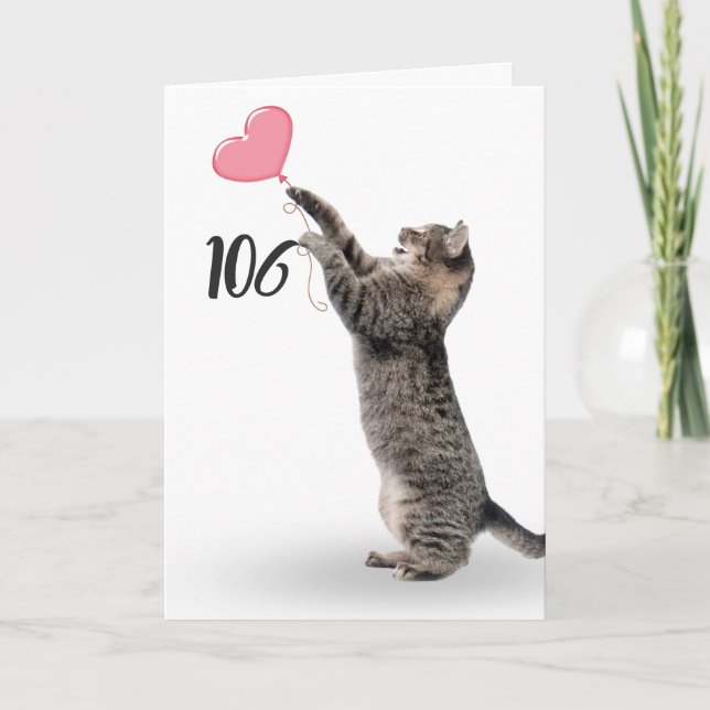 playful tabby cat for 106th birthday card (Front)