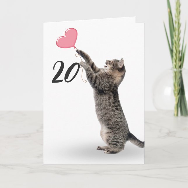 playful tabby cat for 20th birthday card (Front)