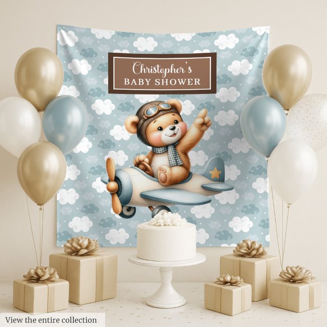 Playful teddy bear pilot baby shower photo prop tapestry (Playful teddy bear pilot baby shower photo prop Tapestry)
