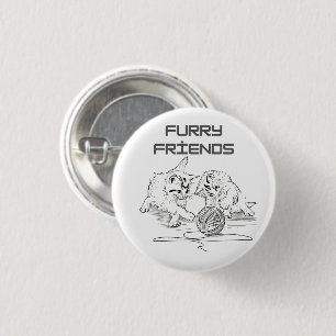Playful Thread Tango — Two Kittens at Play T-Shirt 1 Inch Round Button