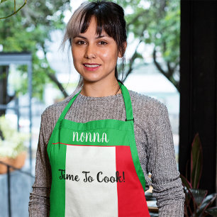 Playful Time To Cook Nonna Italian Flag Design Apron