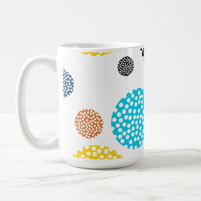 Playful, trendy, cool, fun, modern dotted circles coffee mug (Left)