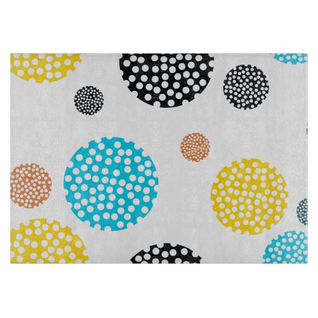 Playful, trendy, cool, fun, modern dotted circles cutting board (Front)