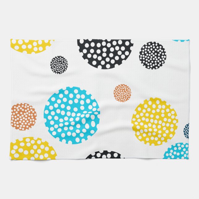 Playful, trendy, cool, fun, modern dotted circles kitchen towel (Horizontal)
