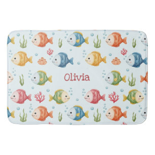 Playful Tropical Fish Pattern Personalized Bath Mat