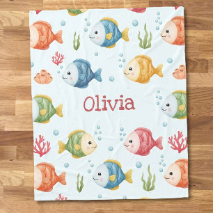 Playful Tropical Fish Pattern Personalized Fleece Blanket