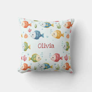 Playful Tropical Fish Pattern Personalized Throw Pillow