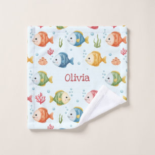 Playful Tropical Fish Pattern Personalized Wash Cloth