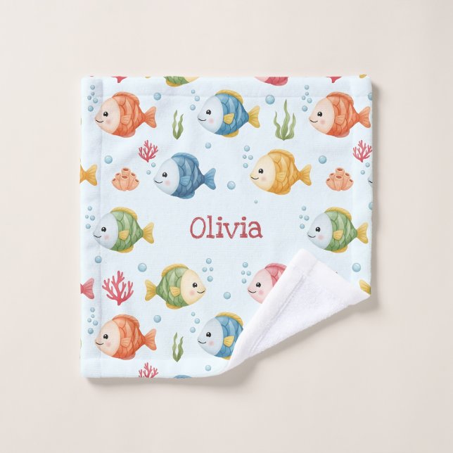 Playful Tropical Fish Pattern Personalized Wash Cloth (Wash Cloth)