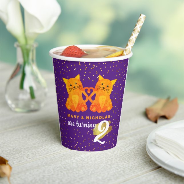 Playful Twins Purple Orange Kitten Colour Confetti Paper Cups (Insitu)