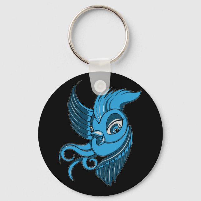 Playful Two Toned Blue Bird Keychain (Front)
