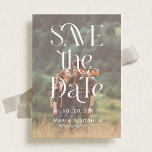 Playful Typography Wedding Photo Save the Date<br><div class="desc">Modern wedding photo save the date featuring bold typography overlaying your photo and wedding details.</div>