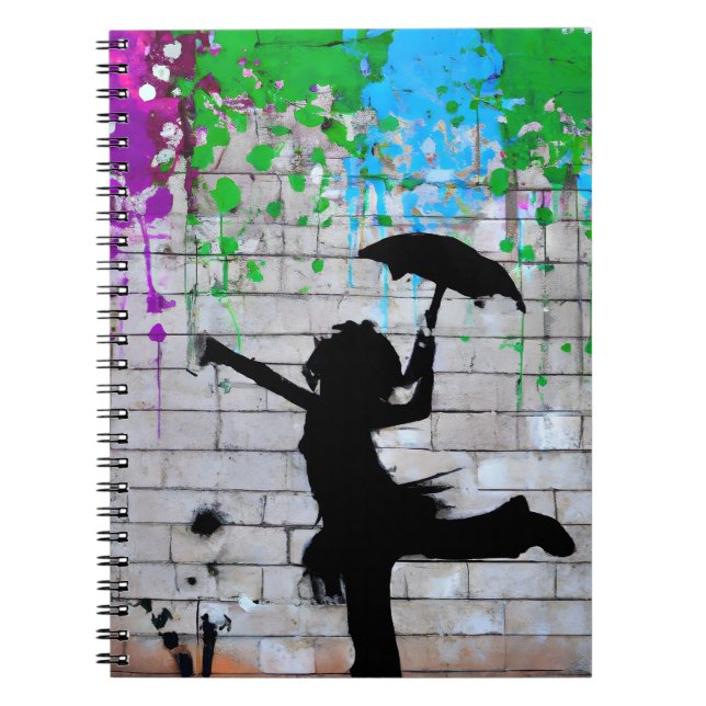 Playful Urban Girl Graffiti Silhouette Art Notebook (Front)