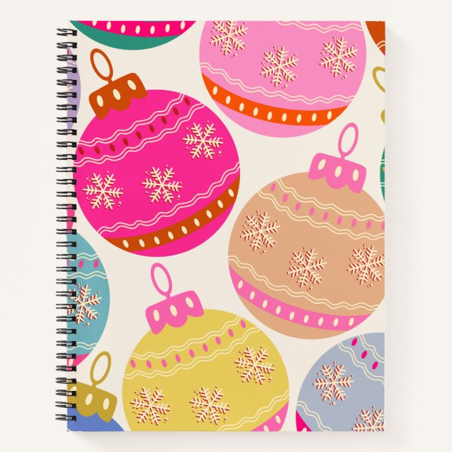 Playful Vintage Christmas Baubles Notebook (Front)