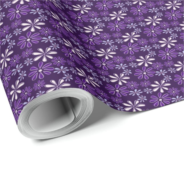 Playful Violet Purple Floral Doodle Wrapping Paper (Roll Corner)