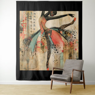 Playful Violin Music Lace Ballerina  Tapestry