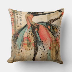Playful Violin Music Lace Ballerina  Throw Pillow