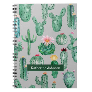 Playful Watercolor Cactus Flower Plants Pattern No Notebook