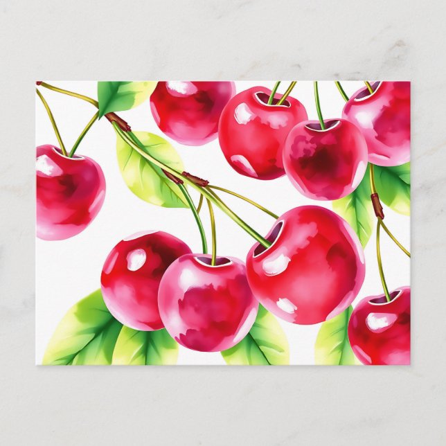Playful Watercolor Cherries  Postcard (Front)