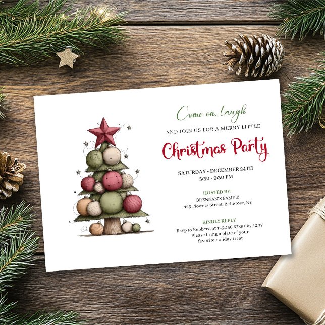 Playful Watercolor Christmas Tree Holiday Invite (Playful Watercolor Christmas Tree Holiday Invite)