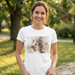 Playful Watercolor Kitten with Bright Amber Eyes T-Shirt