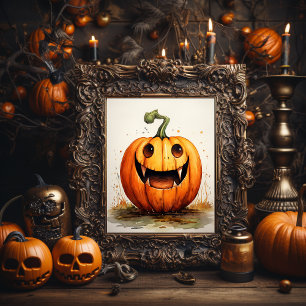 Playful Watercolor Pumpkin Illustration Poster